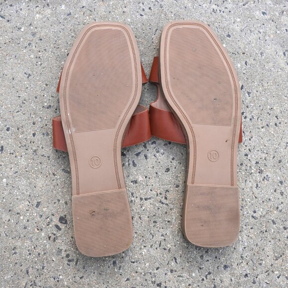 A New Day Cognac H-Strap Flat Slide Sandals 10 Minimalist - Picture 4 of 5